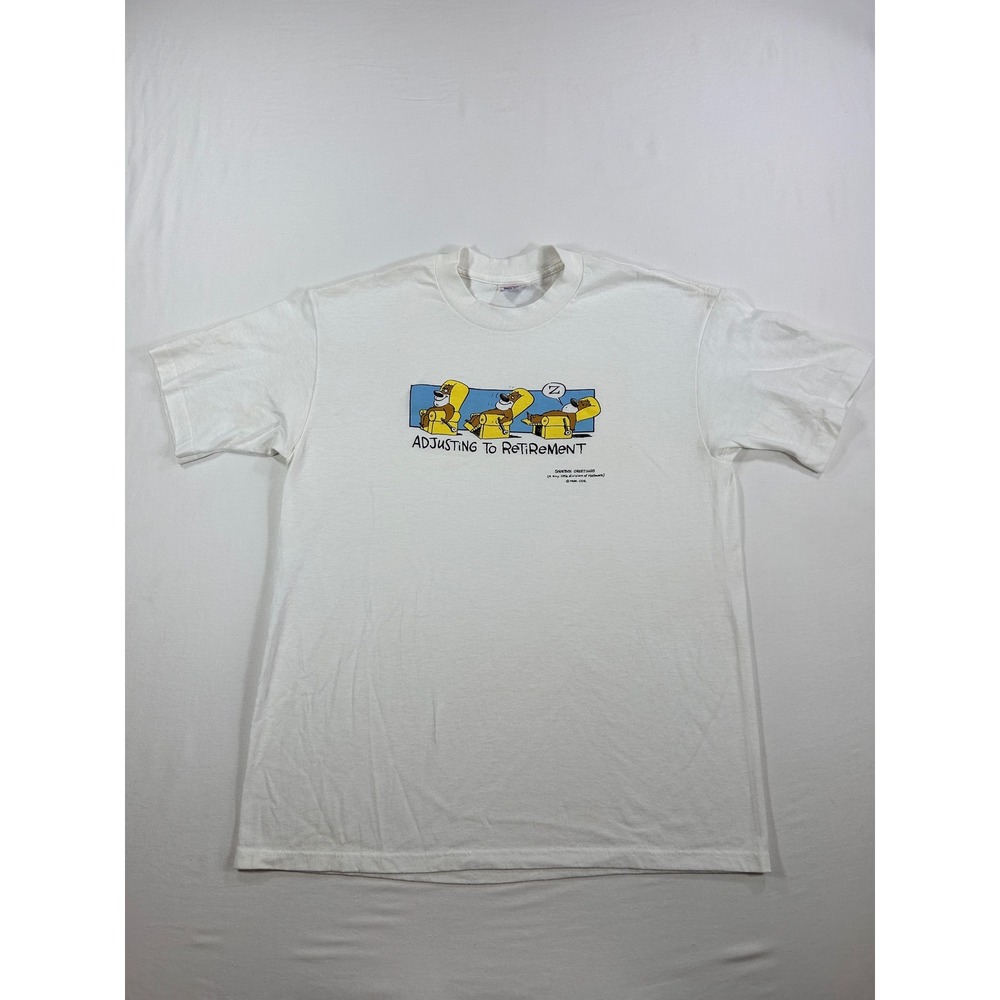 Vintage Shoebox Greetings Hallmark Retirement Bear T-Shirt White Large USA Made